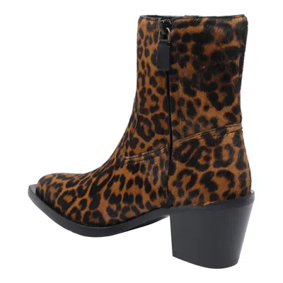 Stuart Weitzman Animalier Print Block Heel Pointed Toe Boots In Brown