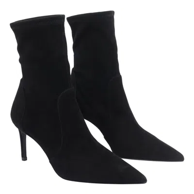 Stuart Weitzman Black Ankle Boots With Stiletto Heel And Zip Closure On The Side In Suede Woman In Black