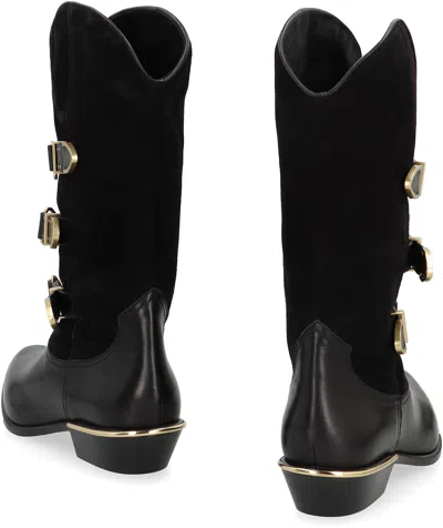 Isabel Marant Decorative Buckle Mid-calf Leather Boots In Black