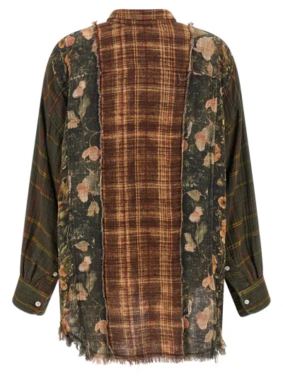R13 Shredded Seam Drop Neck Plaid Flannel Button-up Shirt In Multi