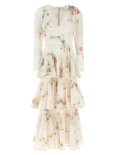 Zimmermann Floral Tiered Maxi Dress With Long Sleeves In Multi