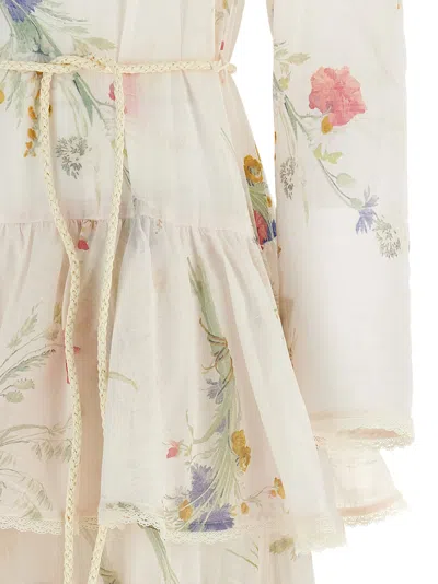 Zimmermann Floral Tiered Maxi Dress With Long Sleeves In Multi