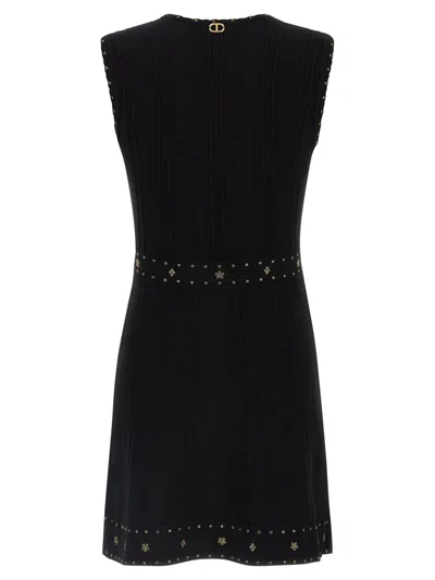 Twinset Twin-set Sleeveless Mini Dress With Deep V-neckline And Decorative Studs In Black