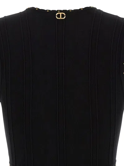 Twinset Twin-set Sleeveless Mini Dress With Deep V-neckline And Decorative Studs In Black