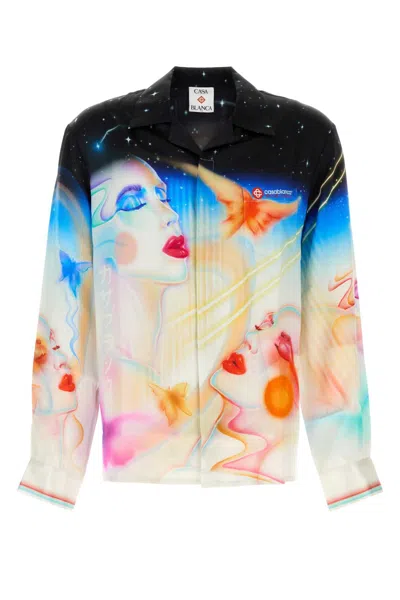 Casablanca Mens Galactic Connection Cuban-collar Graphic-pattern Silk Shirt In Multi