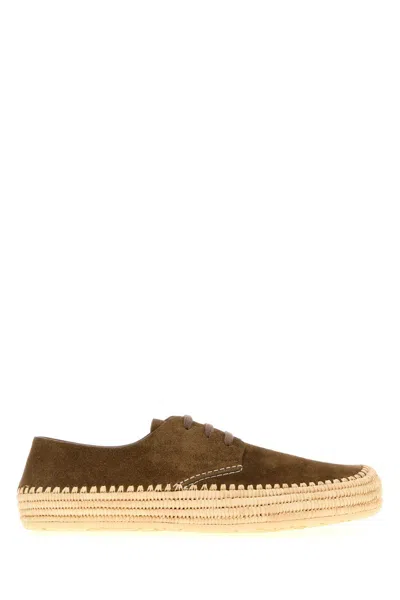 Loewe Men Rio Lace-up Shoes In Suede And Raffia In Brown
