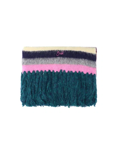 Erl Multicolor Striped Knit Scarf With Fringed Ends In Multi