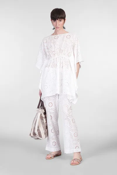 Mc2 Saint Barth Inez Pants In White Cotton In White