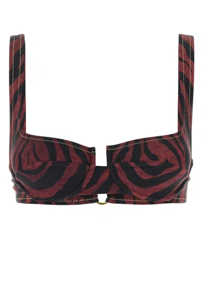 Reina Olga Printed Stretch Nylon Brigitte Bikini Top In Brown