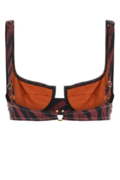 Reina Olga Printed Stretch Nylon Brigitte Bikini Top In Brown