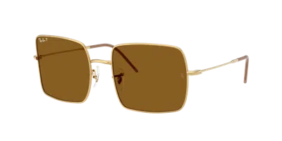 Ray Ban Square 1971 Reverse Sunglasses Arista Gold Frame Brown Lenses Polarized 56-19 In Brown