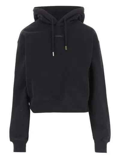 Jacquemus Le Hoodie Gros Grain Black Cropped Hoodie With Drawstring Hood And Logo Patch On The Front In Cotton In Black