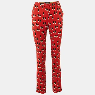 Pre-owned Etro Red Geometric Print Crepe Slim Fit Trousers M