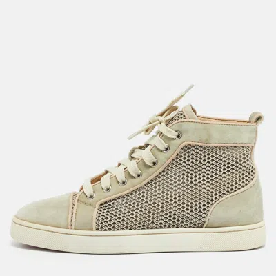Pre-owned Christian Louboutin Beige/grey Woven Fabric And Leather Rantus Orlato High Top Sneakers Size 39 In Gray
