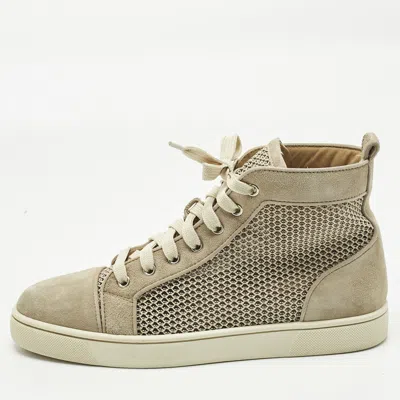 Pre-owned Christian Louboutin Beige/cream Woven Fabric And Suede Rantus Orlato High Top Sneakers Size 39.5 In Sand