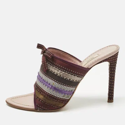 Pre-owned Prada Multicolor Satin Ribbon Bow Slide Sandals Size 39