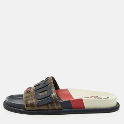 Pre-owned Fendi Multicolor Coated Canvas And Leather Mania Flat Slide Size 36.5