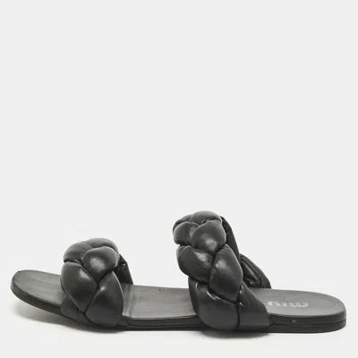 Pre-owned Miu Miu Black Woven Leather Flat Slides Size 39.5