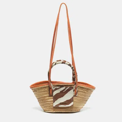 Pre-owned Jacquemus Multicolor Raffia And Zebra Print Handle Le Petit Panier Soleil Basket Bag