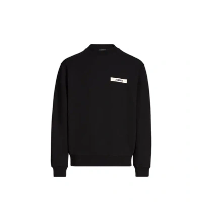 Jacquemus Mens Black Grosgrain-logo Long-sleeve Cotton T-shirt In Black