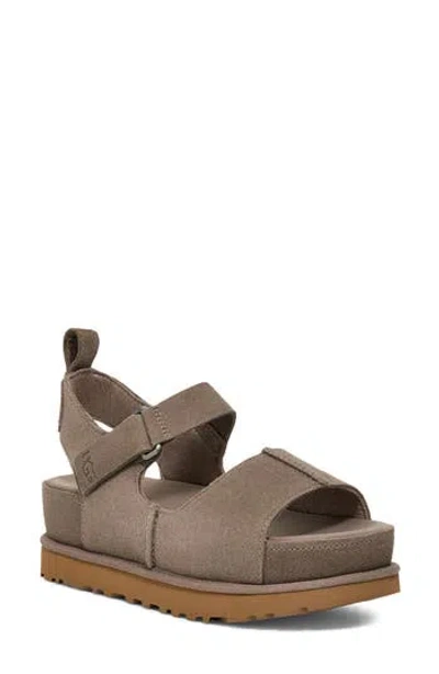 Ugg Suede Platform Sandals Ankle Strap Detail In Brown