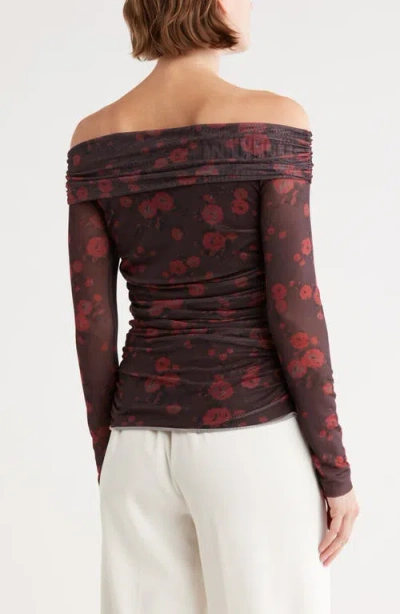 Leith Off The Shoulder Mesh Knit Top In Multi