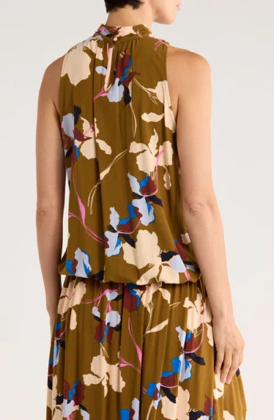 Daniel Rainn Mock Neck Sleeveless Top In Brown