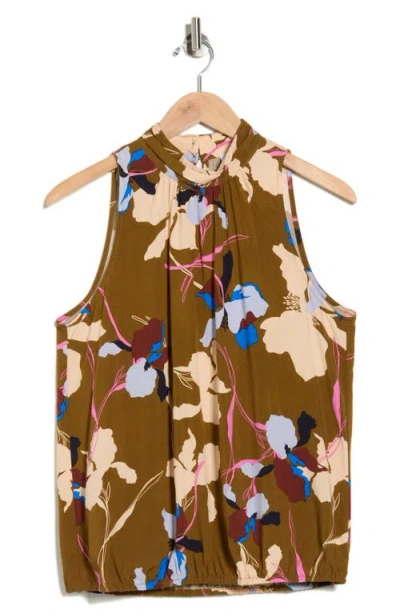 Daniel Rainn Mock Neck Sleeveless Top In Brown