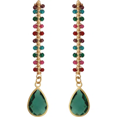 Panacea Multicolor Crystal Teardrop Linear Earrings In Green