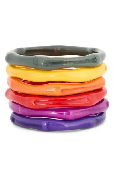 Kenneth Jay Lane Set Of 6 Rainbow Bamboo Shaped Resin Bangle Bracelets In Multi