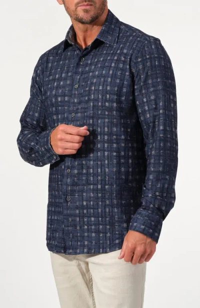 Studio Garnet Los Angeles Plaid Stretch Cotton Shirt In Blue