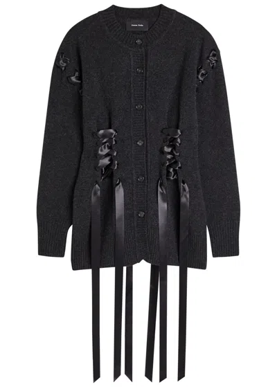 Simone Rocha Womens Charcoal Sculpted Ribbon Stretch-wool Blend Cardigan Xs In Gray