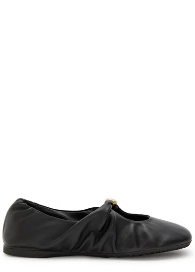 Loewe Black Nappa Leather Pebble Ballerinas In Animal Print