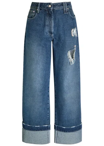 Simone Rocha Blue Embellished Straight Leg Jeans In Blue