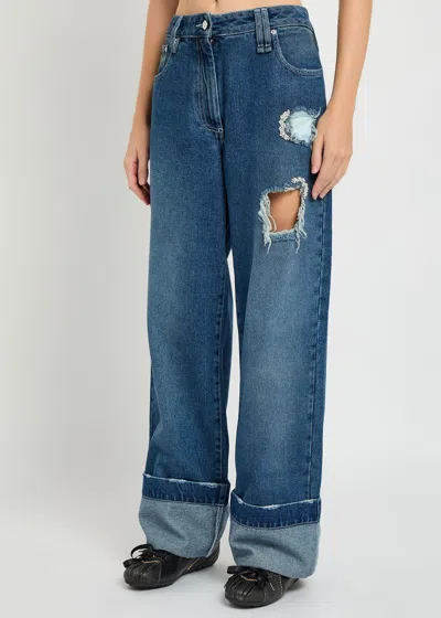 Simone Rocha Blue Embellished Straight Leg Jeans In Blue
