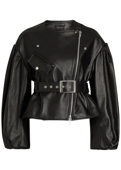 Simone Rocha Cropped Sculpted Belt Detail Biker Jacket In Multi