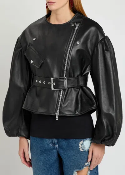 Simone Rocha Cropped Sculpted Belt Detail Biker Jacket In Multi