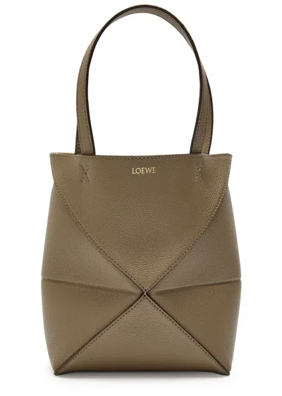 Loewe Womens Dark Khaki Green Puzzle Fold Mini Leather Tote Bag In Brown