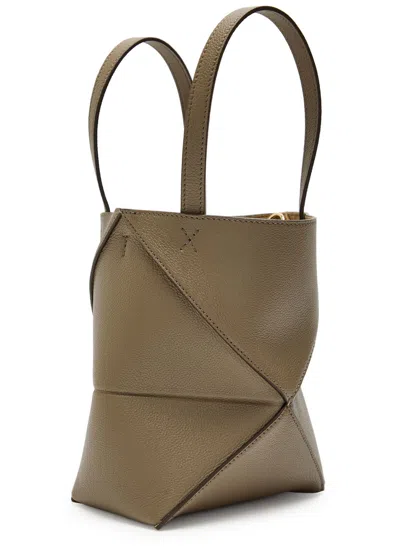 Loewe Womens Dark Khaki Green Puzzle Fold Mini Leather Tote Bag In Brown