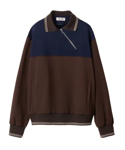 Miu Miu Oversized Two-tone Knit Sweater In Brown