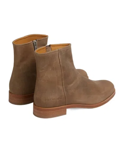 Common Projects Zipped Boot Ankle Boots In Camel Suede In Animal Print
