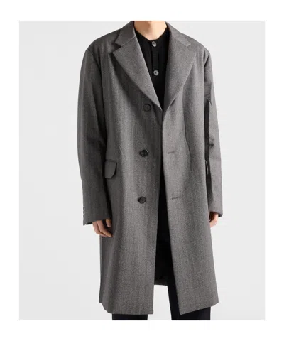 Prada Single-breasted Wool Coat In Gray