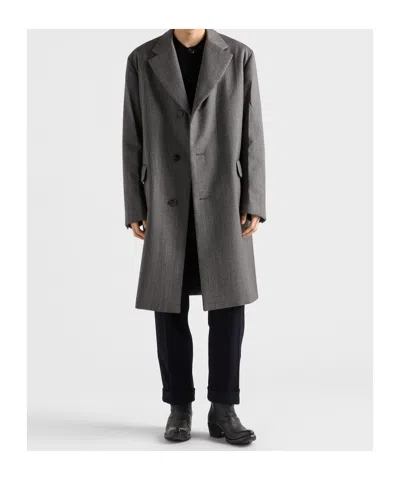 Prada Single-breasted Wool Coat In Gray
