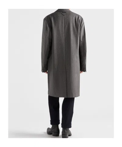 Prada Single-breasted Wool Coat In Gray