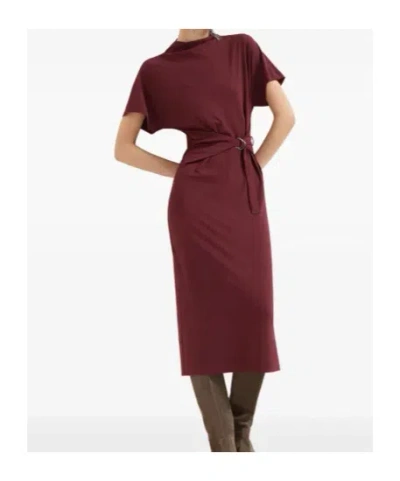 Brunello Cucinelli Drape Short-sleeve Wool Jersey Midi Wrap Dress In Brown