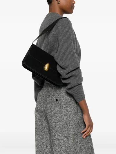 Neous Clasp-fastening Suede Shoulder Bag In Black