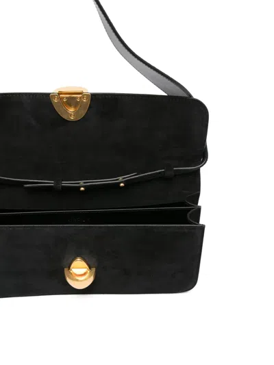 Neous Clasp-fastening Suede Shoulder Bag In Black