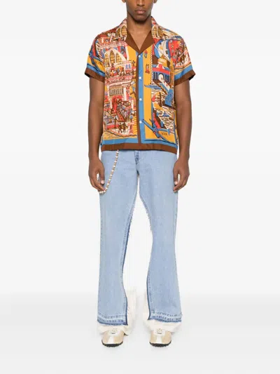 Bode Manhattan Island Camp-collar Printed Silk-satin Shirt In Multi
