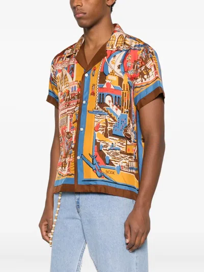 Bode Manhattan Island Camp-collar Printed Silk-satin Shirt In Multi