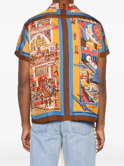 Bode Manhattan Island Camp-collar Printed Silk-satin Shirt In Multi